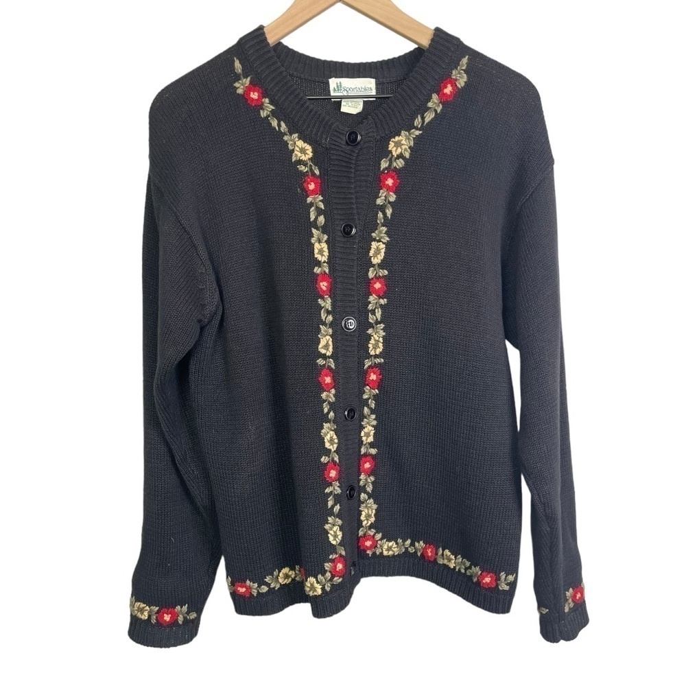 Vintage Sportables Women’s Floral Embroidered Button Front Cardigan